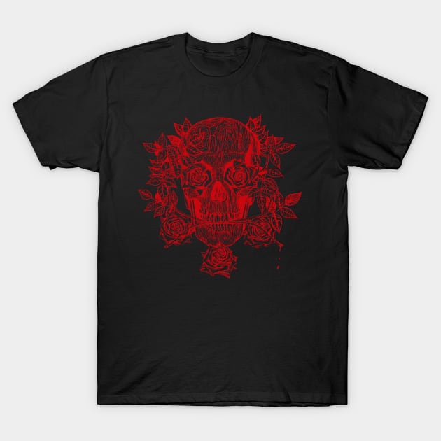 Skull & Roses T-Shirt by sandersart